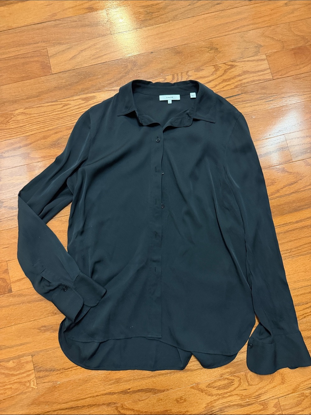 Vince Black Collared silk Button-Up Shirt
